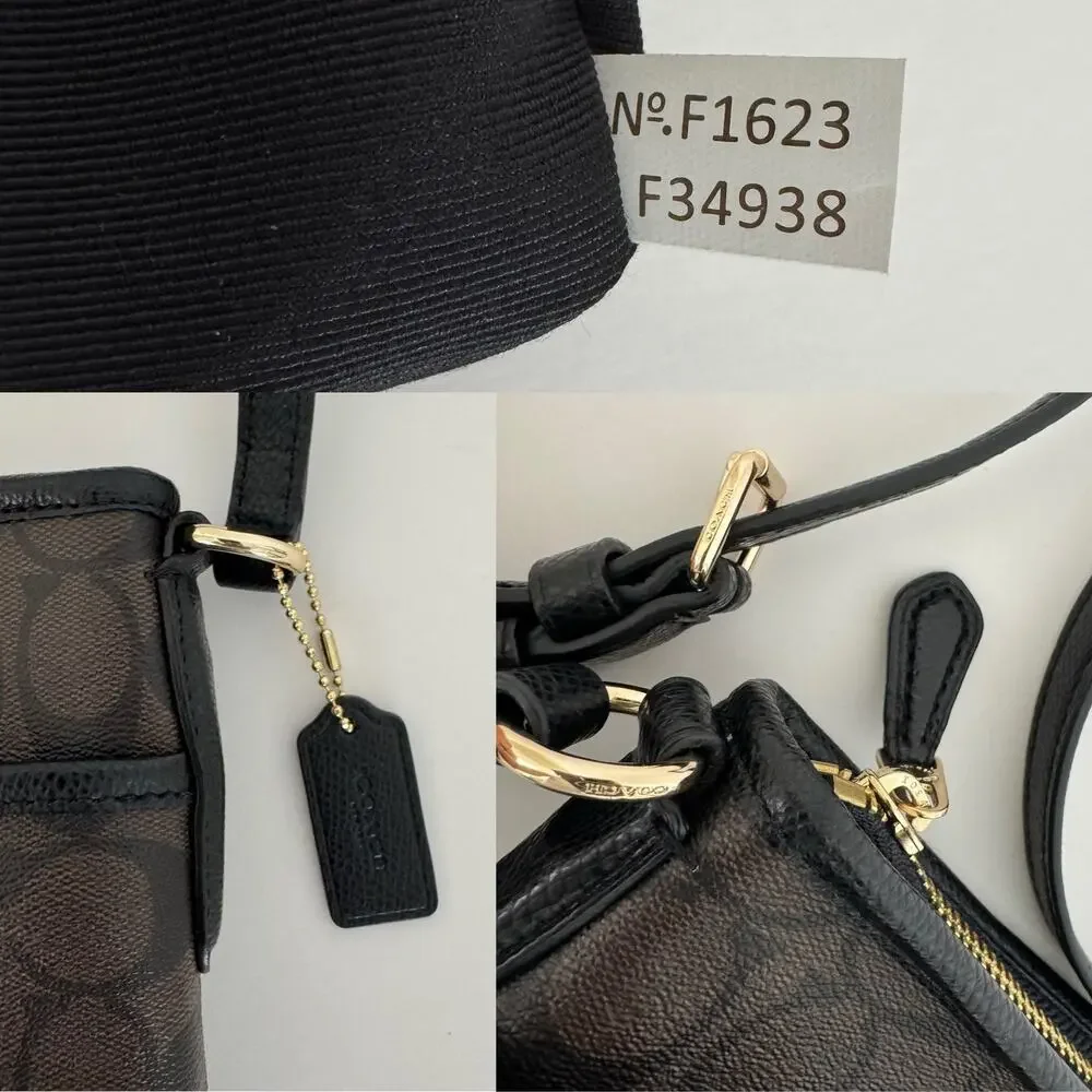 Coach File Crossbody Messenger Bag Signature Coated Canvas in Brown Black F34823